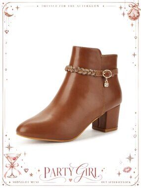 Women's Round Toe Ankle Boots Block Heel Side Zip Booties